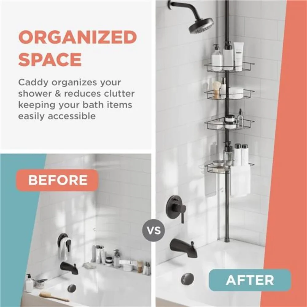 Home Tension Pole Shower Caddy, Adjustable Corner Shower Storage System